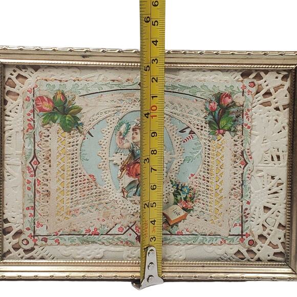 Handmade Lace Card with Die Cut Cupid and Frame Valentines Day Vintage - Picture 7 of 12